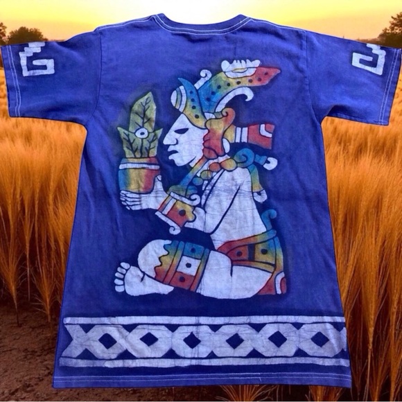 Source Unknown Tops - Y2K Aztec Mayan God Tee Graphic size Small Batik unique